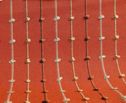 Ethnic Adobe! Burnt Orange Black Grey Thread Knot Stripe  #764