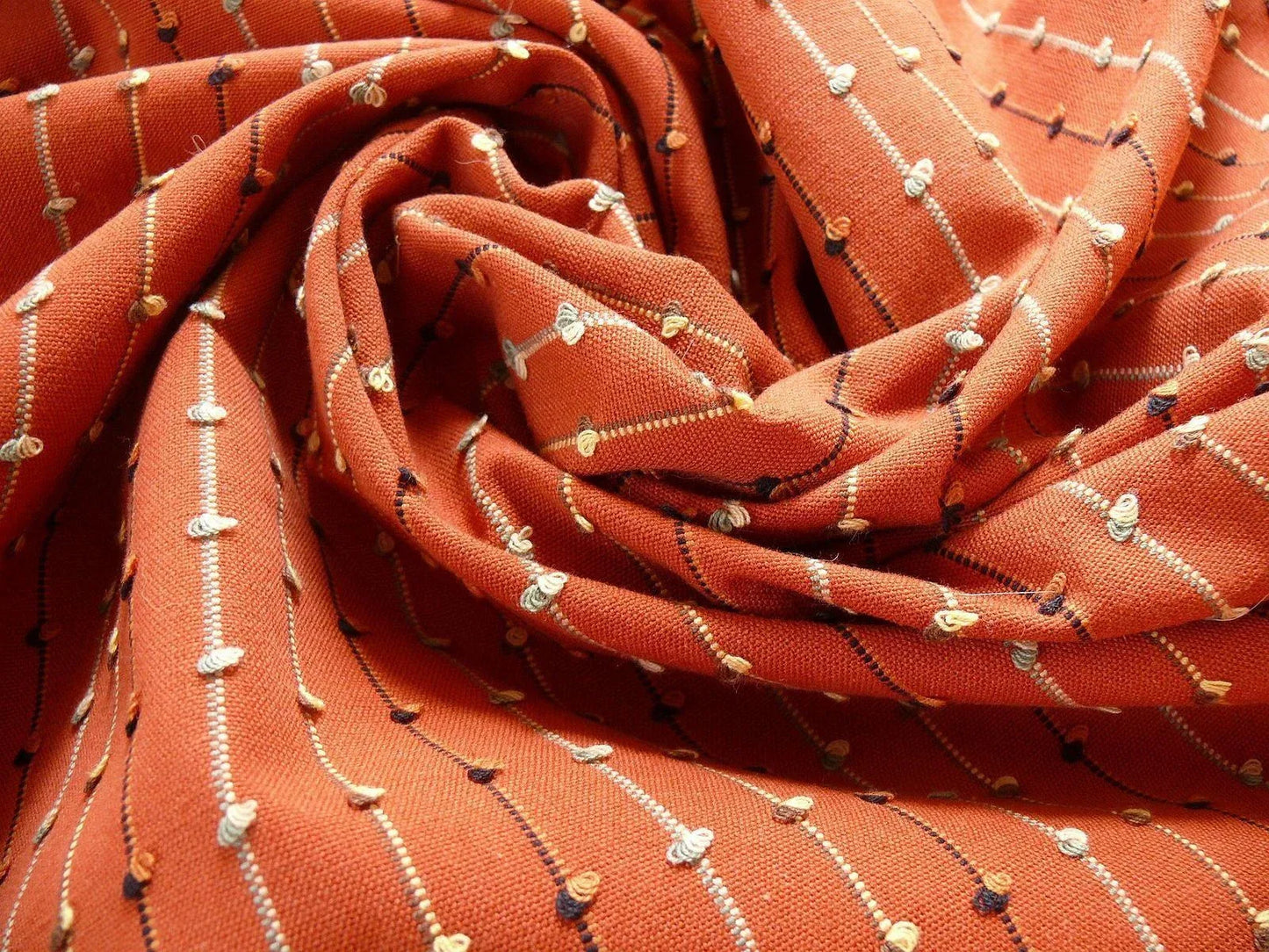 Ethnic Adobe! Burnt Orange Black Grey Thread Knot Stripe  #764