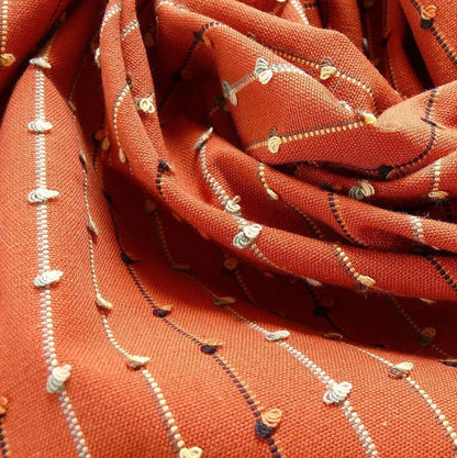 Ethnic Adobe! Burnt Orange Black Grey Thread Knot Stripe  #764