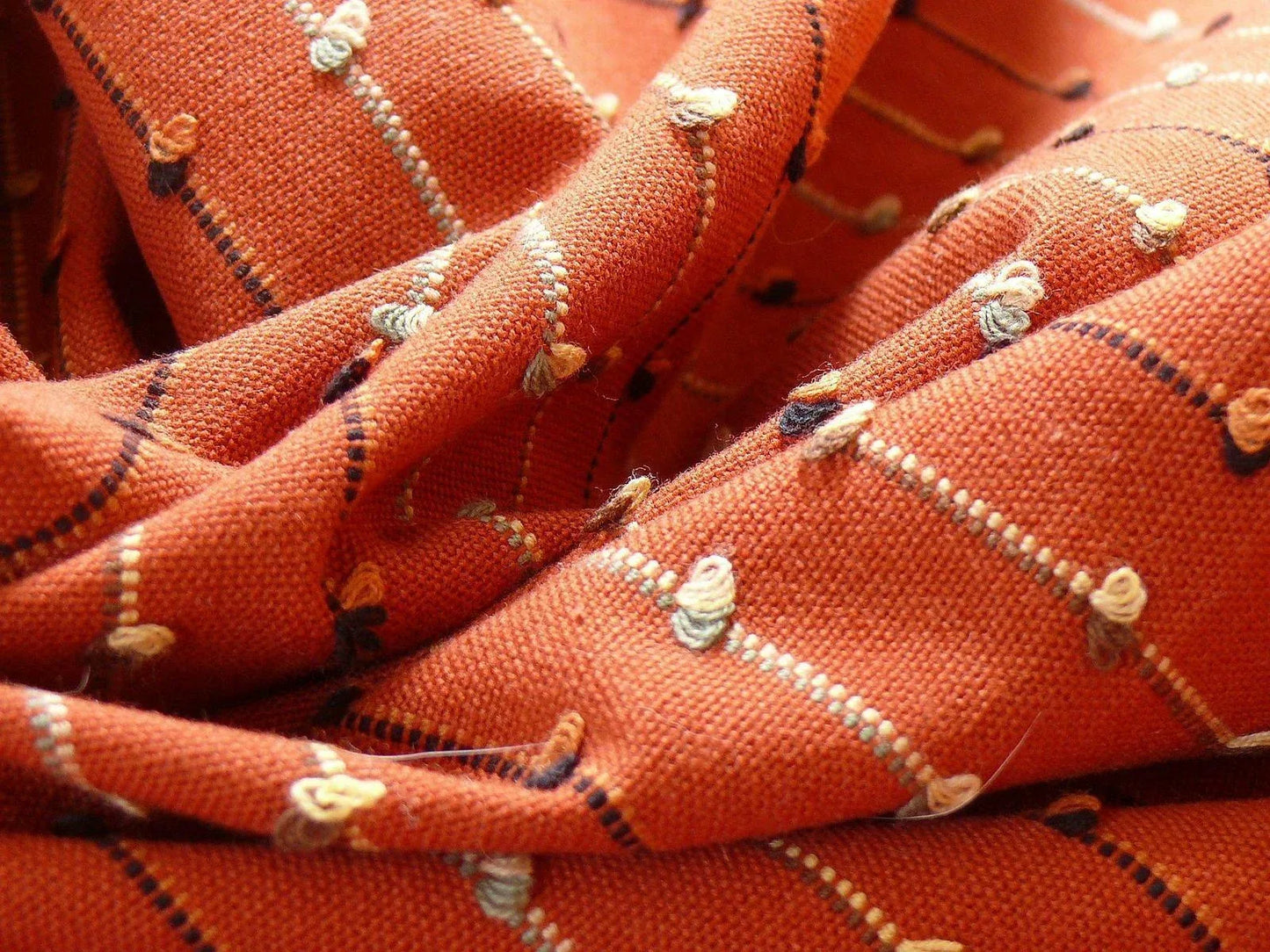 Ethnic Adobe! Burnt Orange Black Grey Thread Knot Stripe  #764