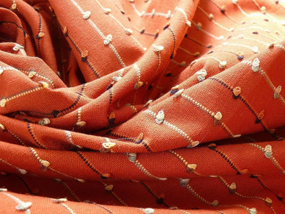 Ethnic Adobe! Burnt Orange Black Grey Thread Knot Stripe  #764