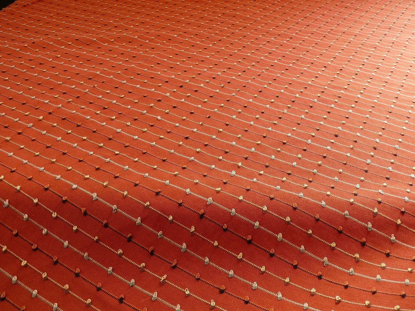 Ethnic Adobe! Burnt Orange Black Grey Thread Knot Stripe  #764