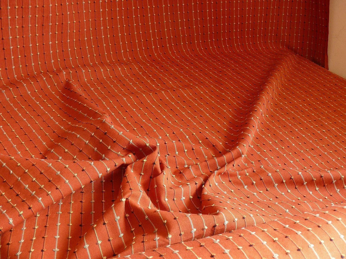 Ethnic Adobe! Burnt Orange Black Grey Thread Knot Stripe  #764