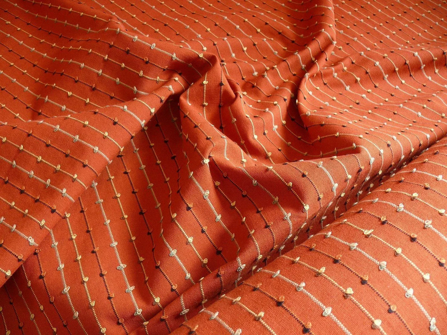 Ethnic Adobe! Burnt Orange Black Grey Thread Knot Stripe  #764