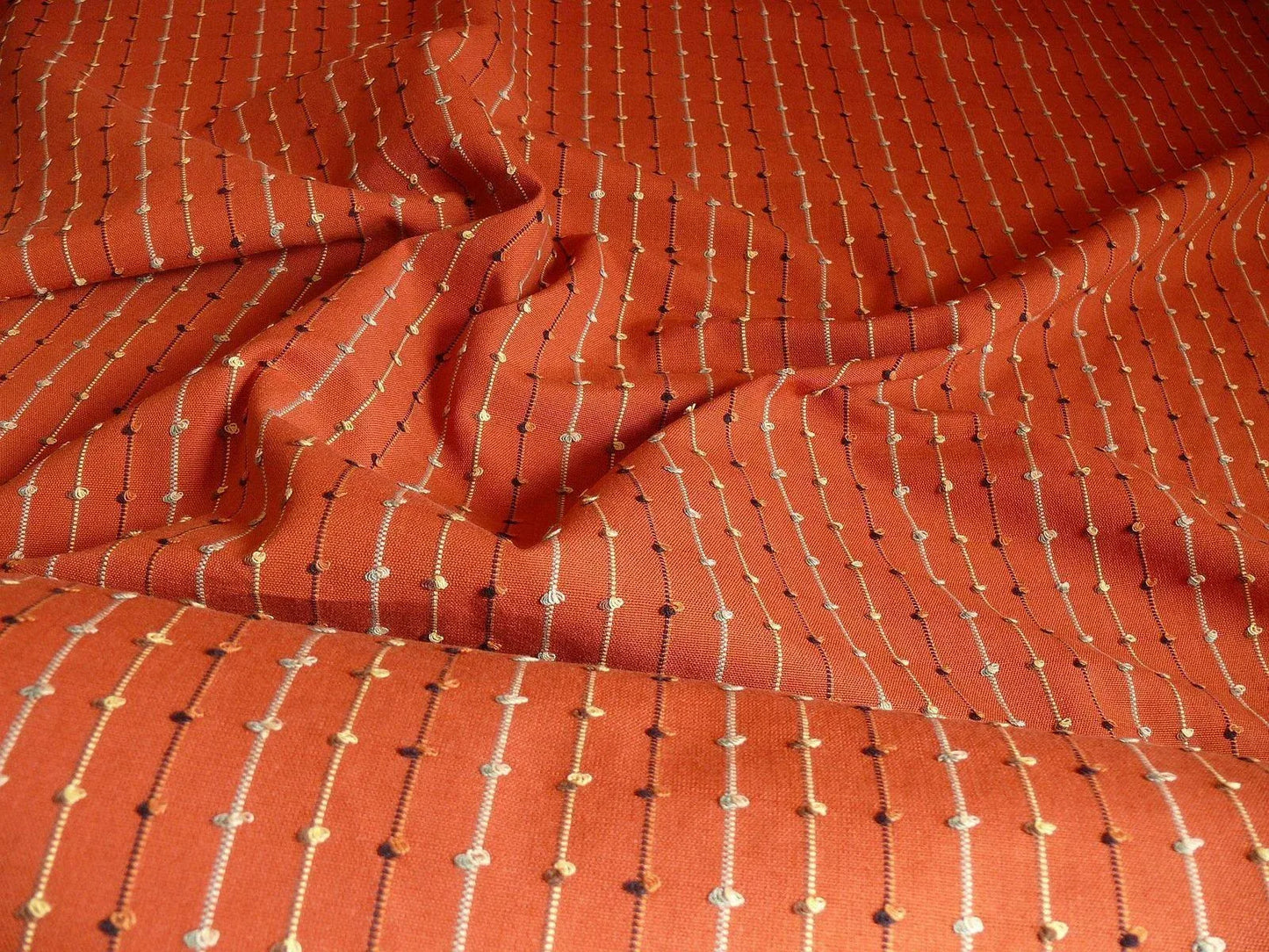 Ethnic Adobe! Burnt Orange Black Grey Thread Knot Stripe  #764