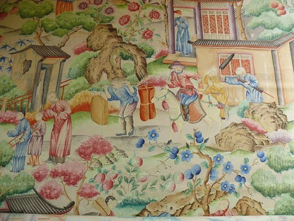 Clarence House Les Grand Tableau Chinoise Chinoiserie Figure Garden Pavillion Print Iconic 48 Screens Hand Printed in Italy MSRP USD 642/Y