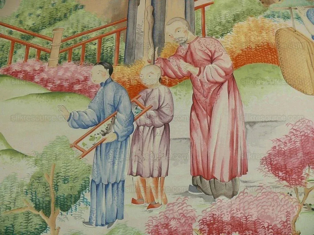 Clarence House Les Grand Tableau Chinoise Chinoiserie Figure Garden Pavillion Print Iconic 48 Screens Hand Printed in Italy MSRP USD 642/Y