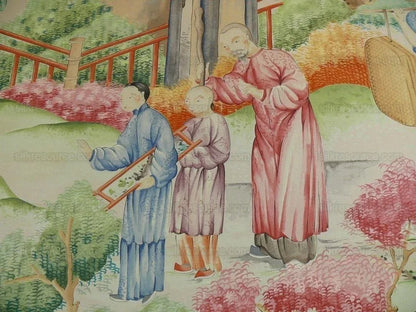 Clarence House Les Grand Tableau Chinoise Chinoiserie Figure Garden Pavillion Print Iconic 48 Screens Hand Printed in Italy MSRP USD 642/Y