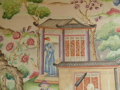 Clarence House Les Grand Tableau Chinoise Chinoiserie Figure Garden Pavillion Print Iconic 48 Screens Hand Printed in Italy MSRP USD 642/Y