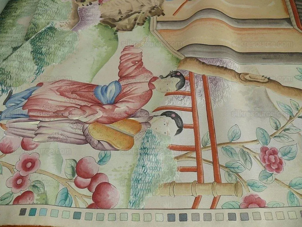 Clarence House Les Grand Tableau Chinoise Chinoiserie Figure Garden Pavillion Print Iconic 48 Screens Hand Printed in Italy MSRP USD 642/Y