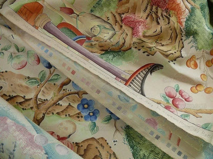 Clarence House Les Grand Tableau Chinoise Chinoiserie Figure Garden Pavillion Print Iconic 48 Screens Hand Printed in Italy MSRP USD 642/Y