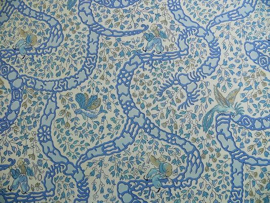 Vervain Peking Figure Print Chinoserie Blue Aqua White Human Figure Toile Cotton Percale