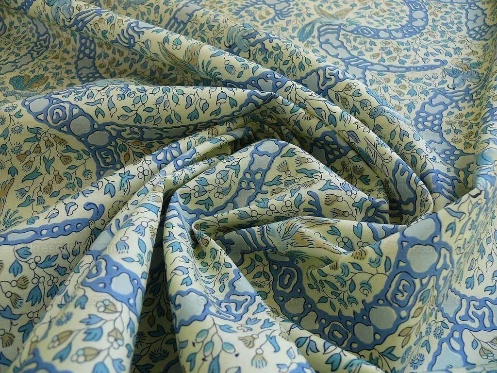 Vervain Peking Figure Print Chinoserie Blue Aqua White Human Figure Toile Cotton Percale