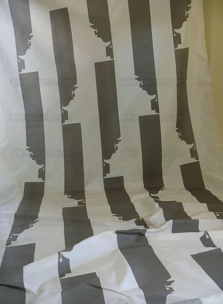 BY Yard Brunschwig &amp; Fils Charlotte Moss "Ting" Silk Taffeta Black White Pavilion Print