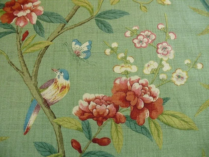 GP & J BAKER/LEE JOFA LINEN PEONY & BLOSSOM LEAF GREEN RED 6.875