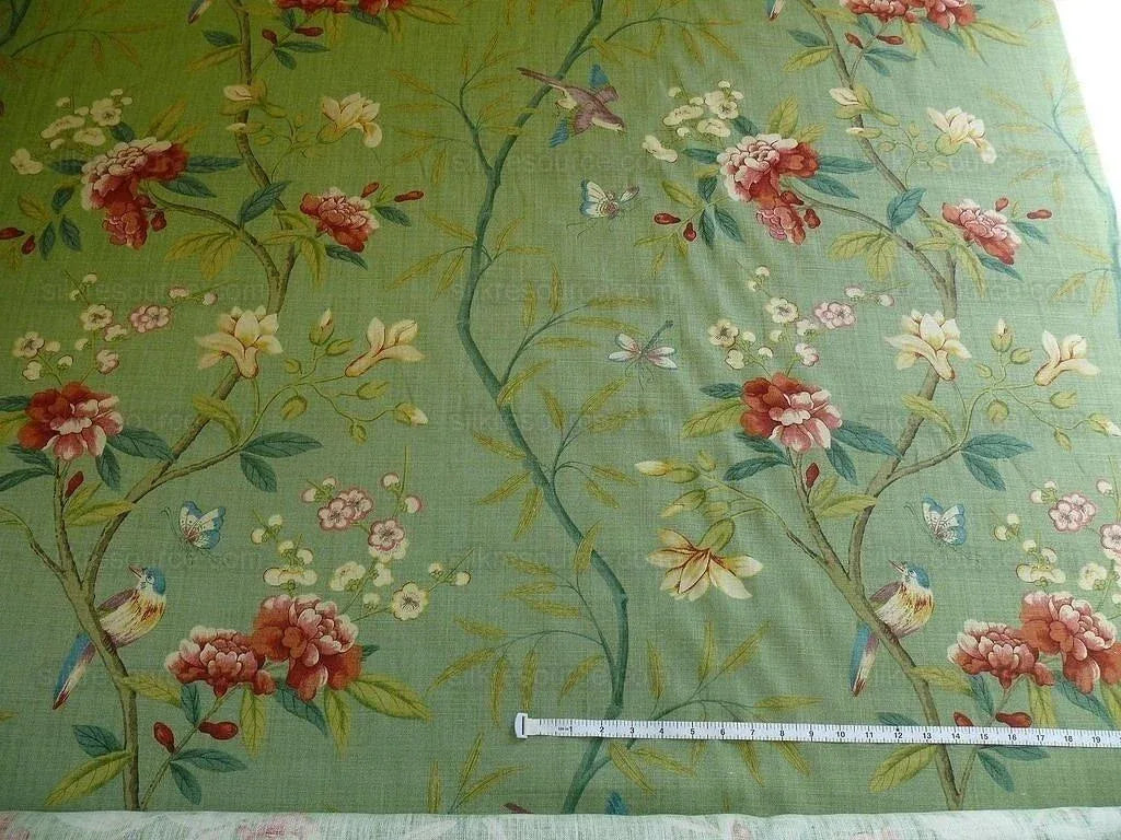 Gp &amp; J Baker Lee Jofa Linen Peony &amp; Blossom Leaf Green Red MSRP USD 314/yard