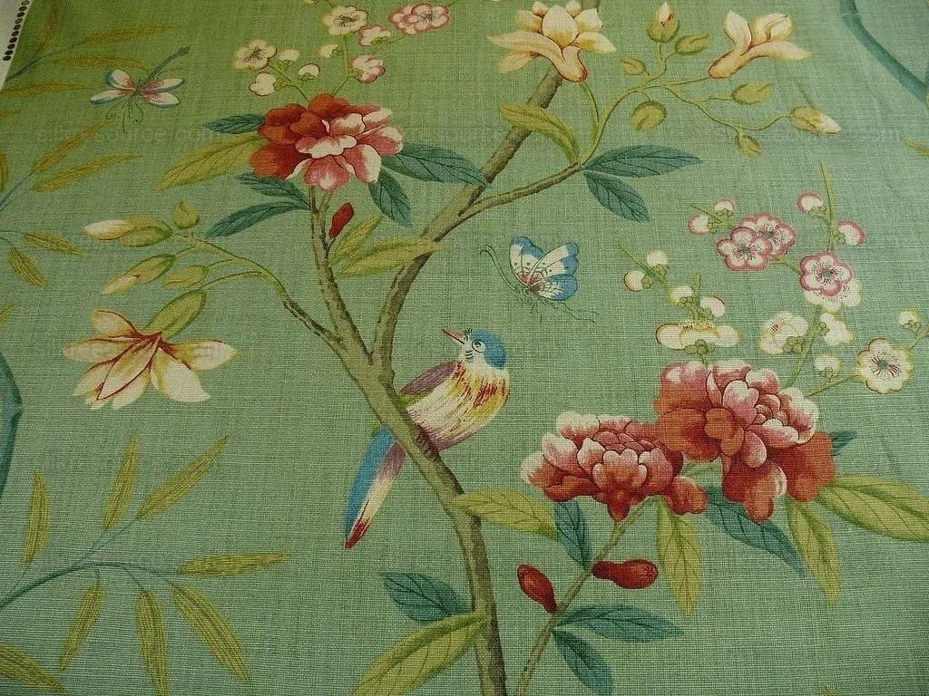 Gp &amp; J Baker Lee Jofa Linen Peony &amp; Blossom Leaf Green Red MSRP USD 314/yard