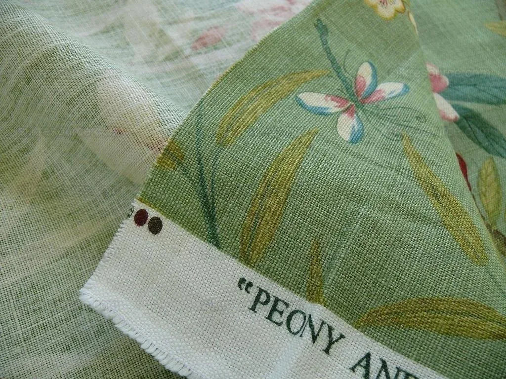 Gp &amp; J Baker Lee Jofa Linen Peony &amp; Blossom Leaf Green Red MSRP USD 314/yard