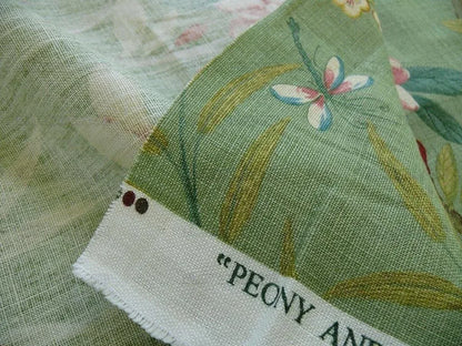 Gp &amp; J Baker Lee Jofa Linen Peony &amp; Blossom Leaf Green Red MSRP USD 314/yard