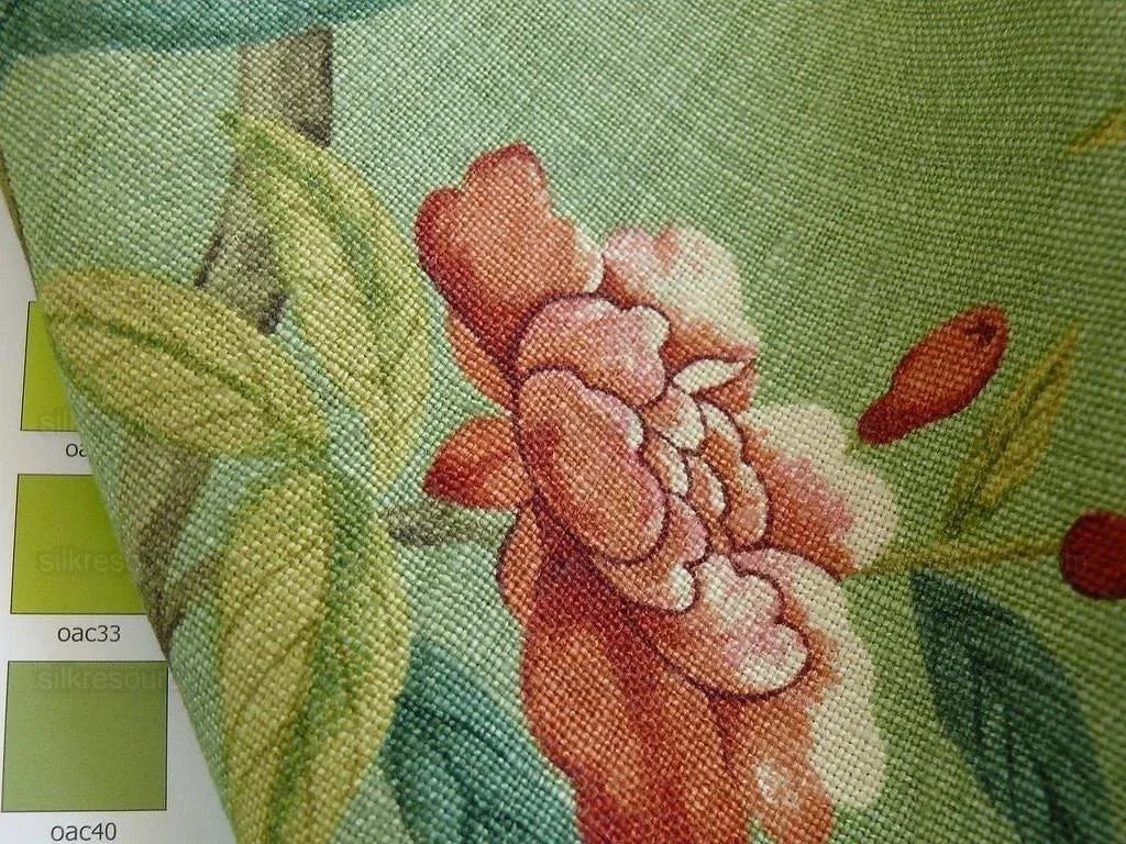 Gp &amp; J Baker Lee Jofa Linen Peony &amp; Blossom Leaf Green Red MSRP USD 314/yard