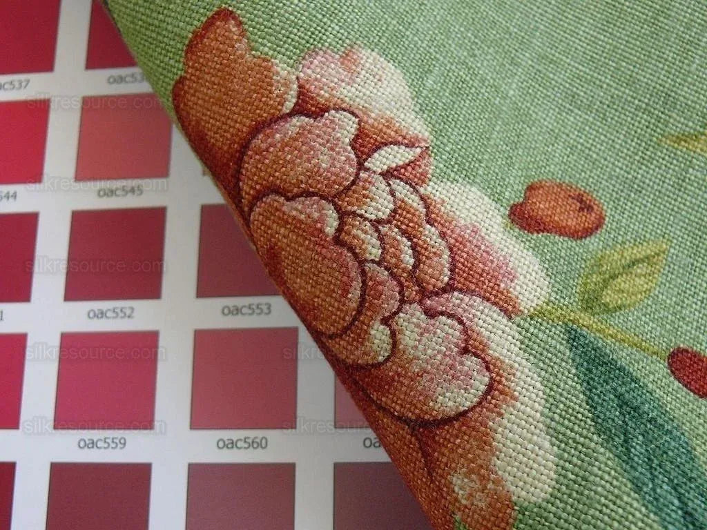 Gp &amp; J Baker Lee Jofa Linen Peony &amp; Blossom Leaf Green Red MSRP USD 314/yard