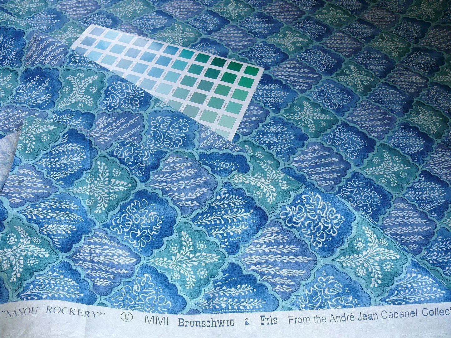 10.2y Brunschwig &amp; Fils Nanou Rockery Print Blue Green White from Cabanel Collection #906