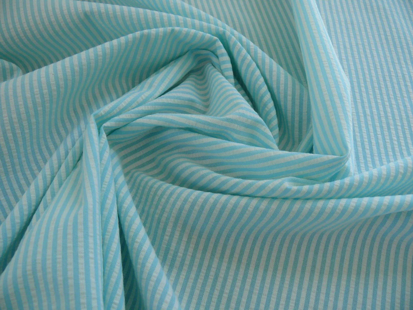 11.125Y DESIGNER Ribbed SEERSUCKER BRIGHT AQUA WHITE COTTON #919