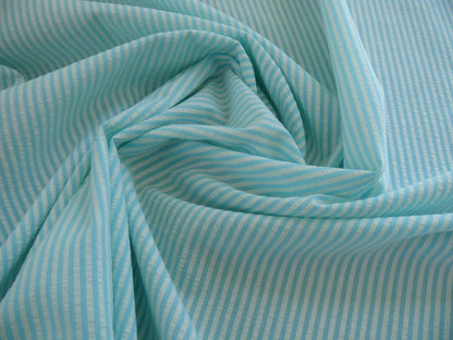 11.125Y DESIGNER Ribbed SEERSUCKER BRIGHT AQUA WHITE COTTON #919