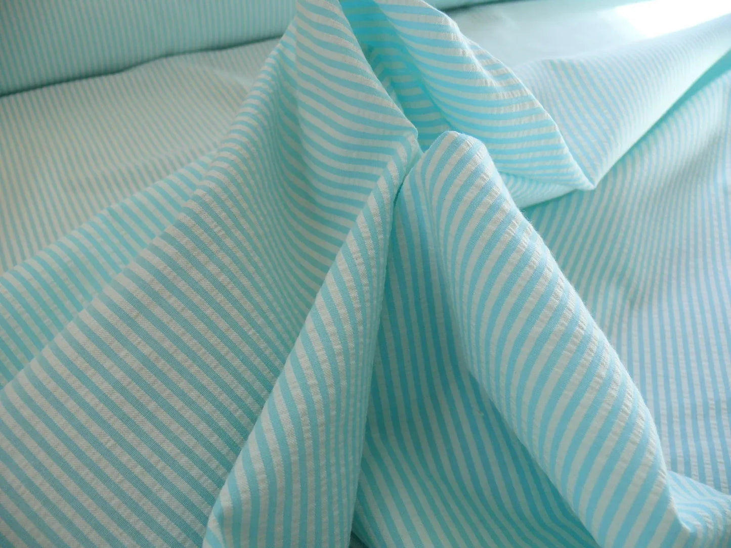 11.125y Designer Ribbed Seersucker Bright Aqua White Cotton #919