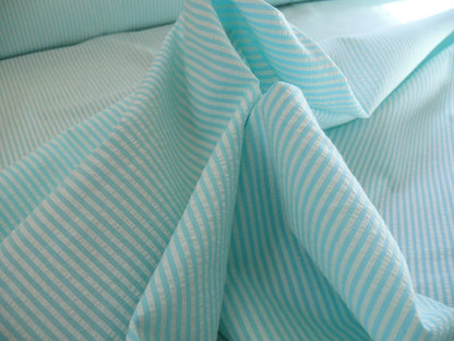 11.125y Designer Ribbed Seersucker Bright Aqua White Cotton #919