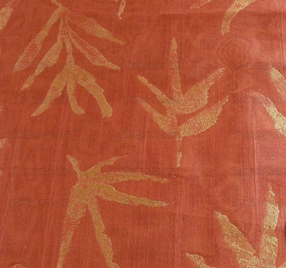 Telio &amp; Cie Silk Bamboo Leave Silk Lampas Red Gold Bty