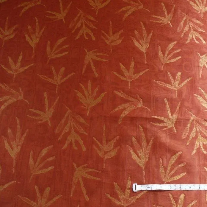 TELIO & CIE SILK BAMBOO LEAVE SILK LAMPAS RED GOLD BTY