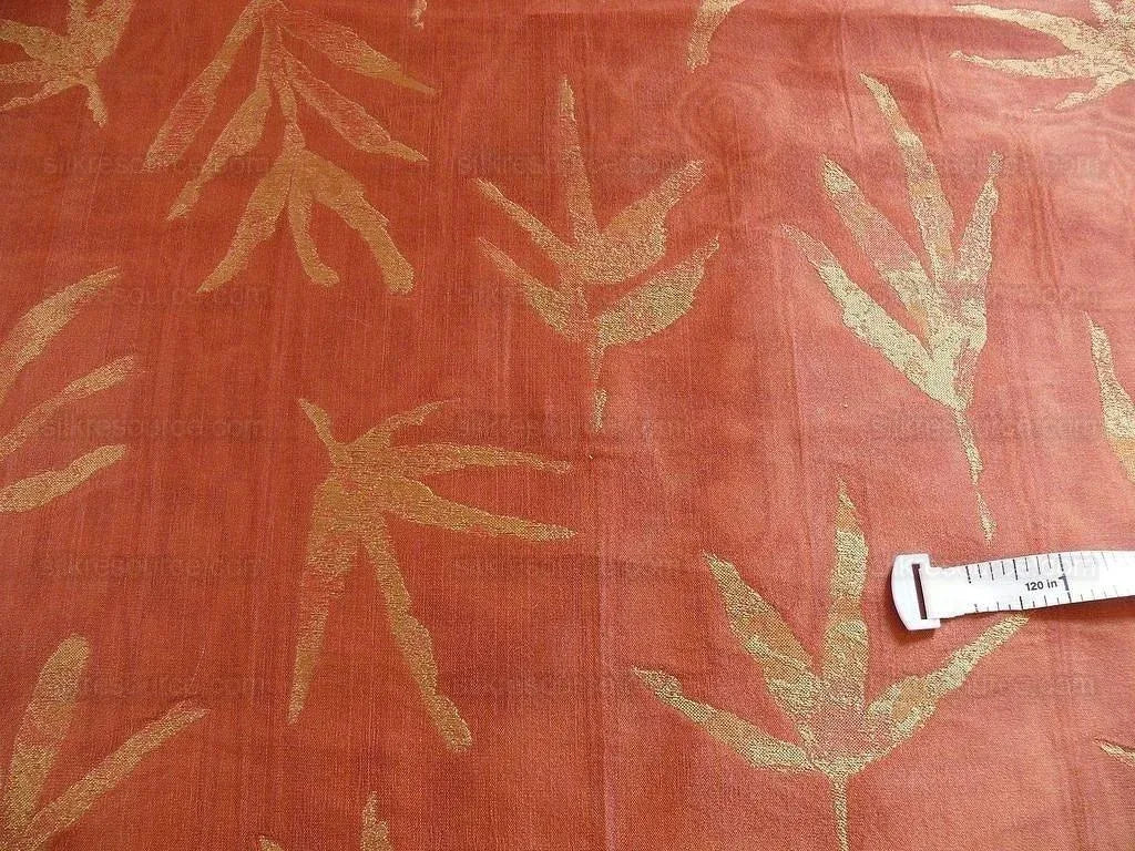 Telio &amp; Cie Silk Bamboo Leave Silk Lampas Red Gold Bty