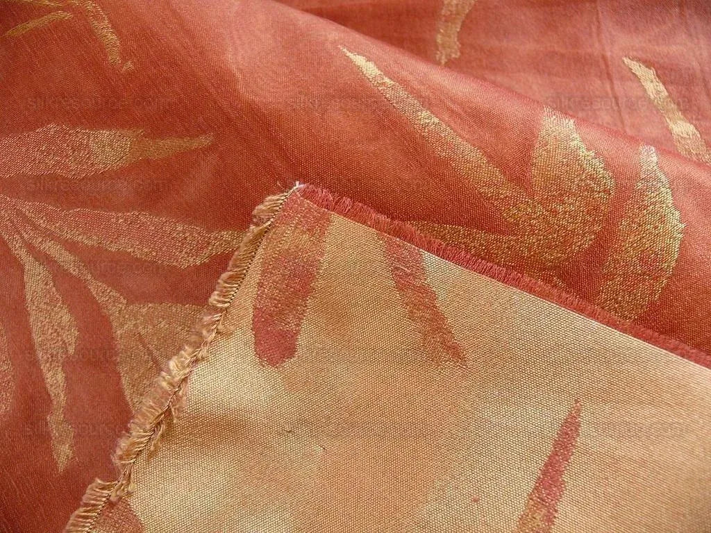Telio &amp; Cie Silk Bamboo Leave Silk Lampas Red Gold Bty