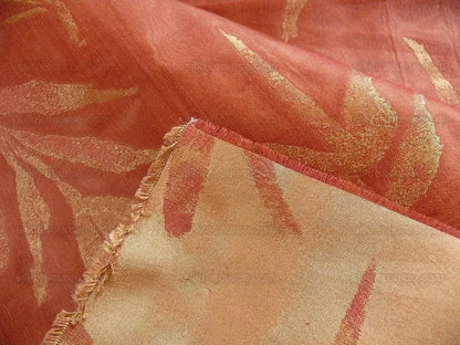 Telio &amp; Cie Silk Bamboo Leave Silk Lampas Red Gold Bty
