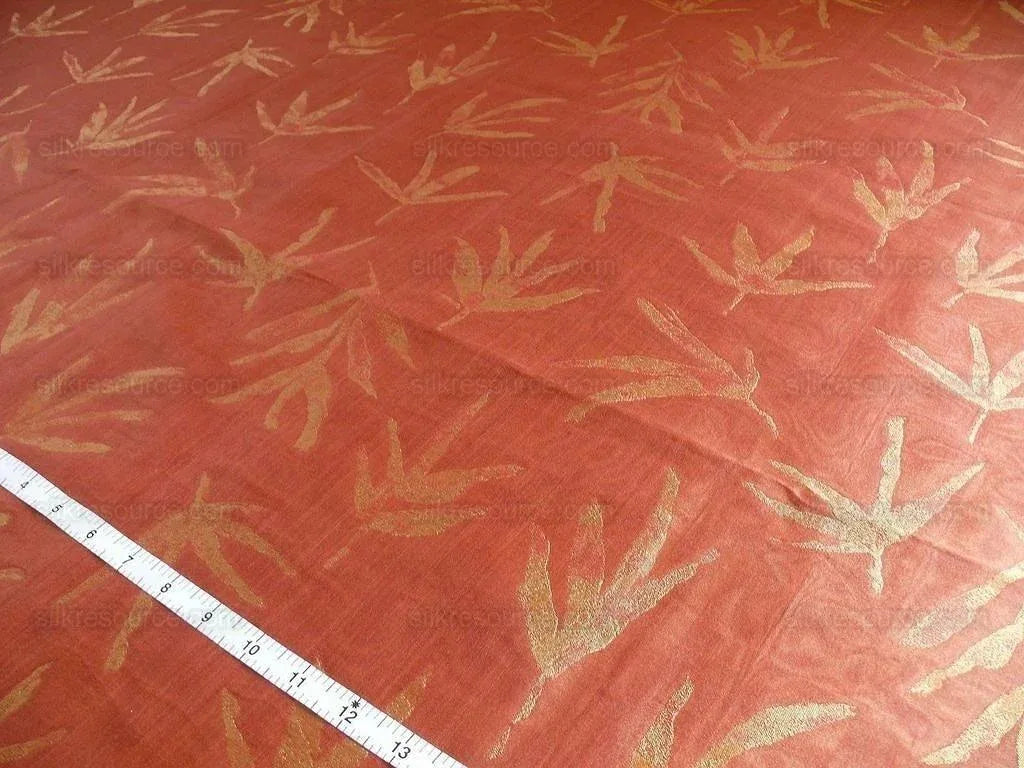 Telio &amp; Cie Silk Bamboo Leave Silk Lampas Red Gold Bty