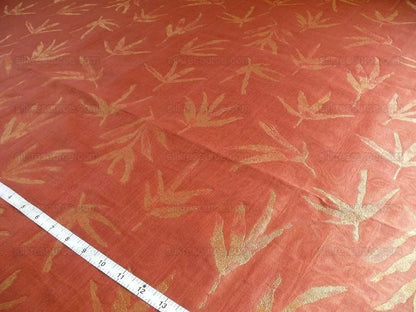 Telio &amp; Cie Silk Bamboo Leave Silk Lampas Red Gold Bty