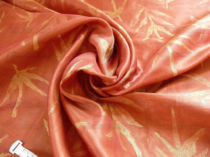 Telio &amp; Cie Silk Bamboo Leave Silk Lampas Red Gold Bty