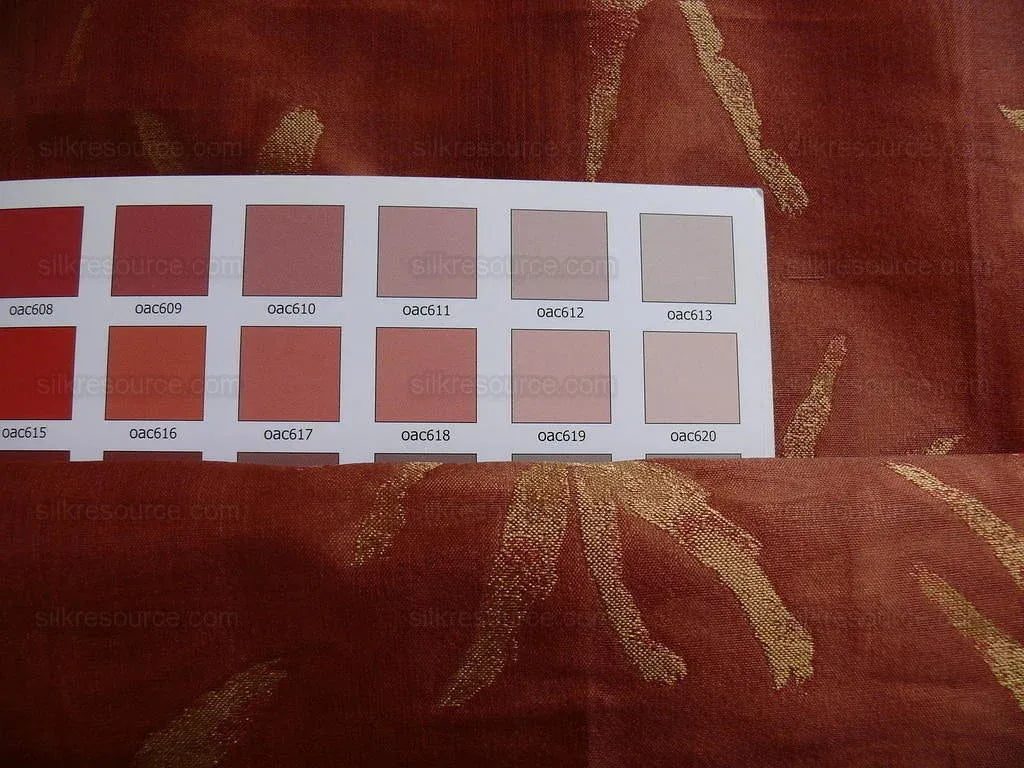 Telio &amp; Cie Silk Bamboo Leave Silk Lampas Red Gold Bty