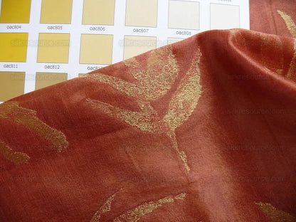 Telio &amp; Cie Silk Bamboo Leave Silk Lampas Red Gold Bty