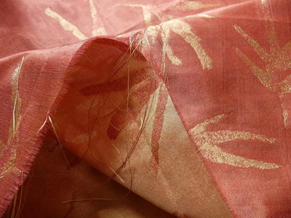 Telio &amp; Cie Silk Bamboo Leave Silk Lampas Red Gold Bty