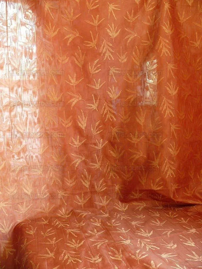 Telio &amp; Cie Silk Bamboo Leave Silk Lampas Red Gold Bty