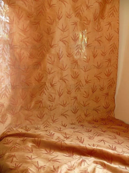 Telio &amp; Cie Silk Bamboo Leave Silk Lampas Red Gold Bty