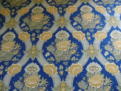By Yard Brunschwig &amp; Fils Corbeille De Fleurs Navy &amp; Gold Sunflower Yellow French Country Print