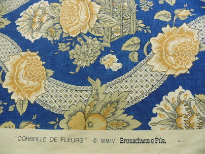 By Yard Brunschwig &amp; Fils Corbeille De Fleurs Navy &amp; Gold Sunflower Yellow French Country Print