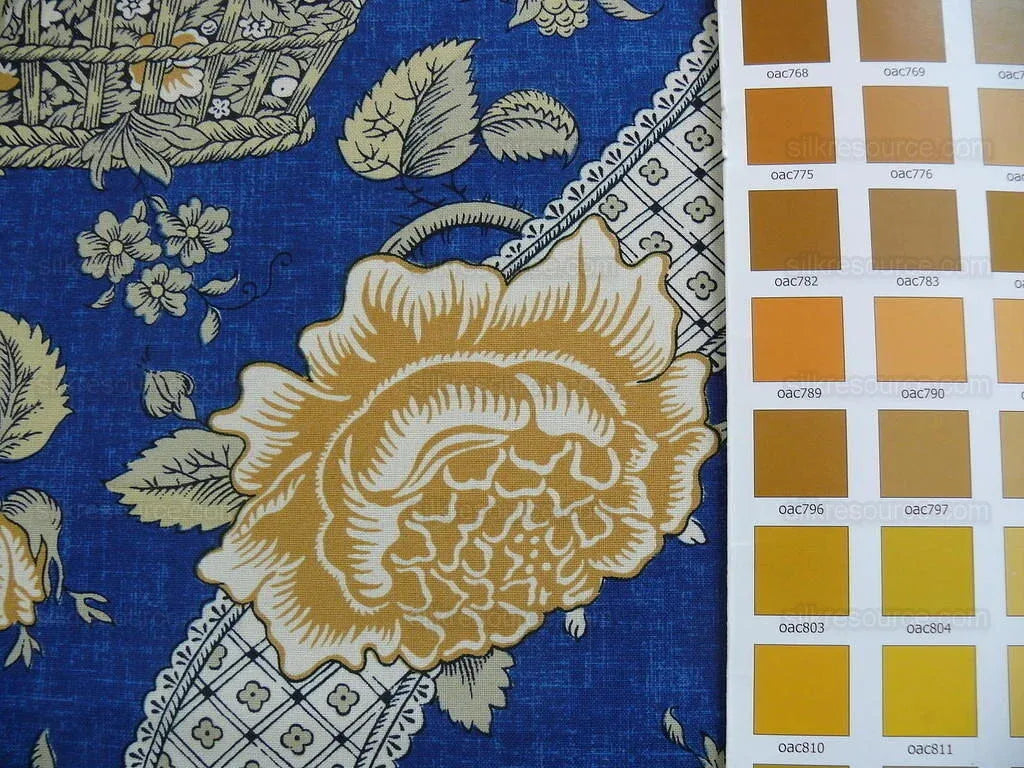 By Yard Brunschwig &amp; Fils Corbeille De Fleurs Navy &amp; Gold Sunflower Yellow French Country Print