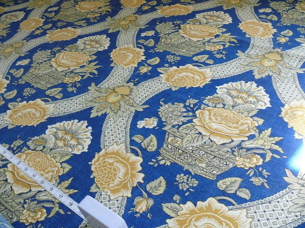 By Yard Brunschwig &amp; Fils Corbeille De Fleurs Navy &amp; Gold Sunflower Yellow French Country Print