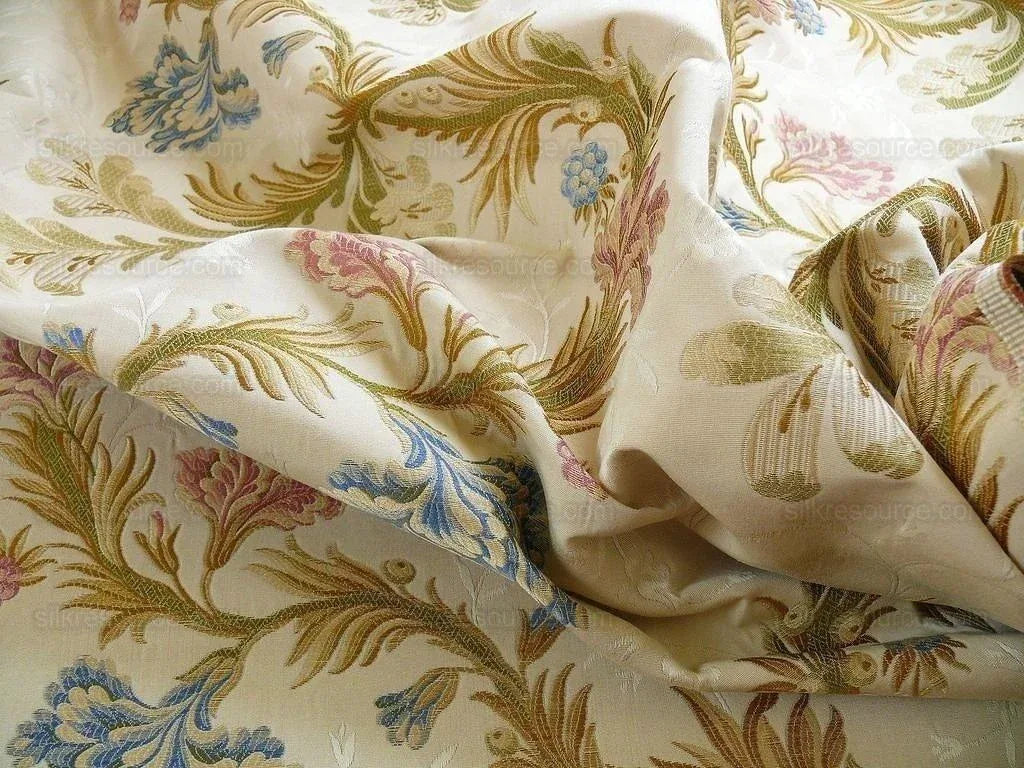 Old Wolrd Weaver French Lace Carnation Lampas Blue Pink Cream Bt