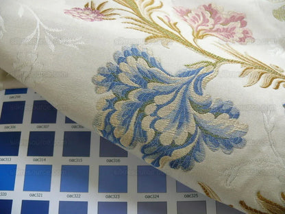 Old Wolrd Weaver French Lace Carnation Lampas Blue Pink Cream Bt