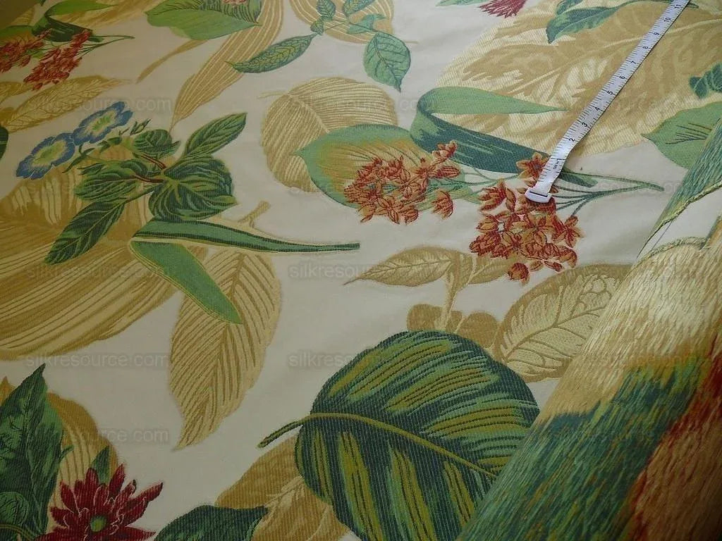 Tropical Flowers & Foliage On Cream Fil Coupe High end Bty